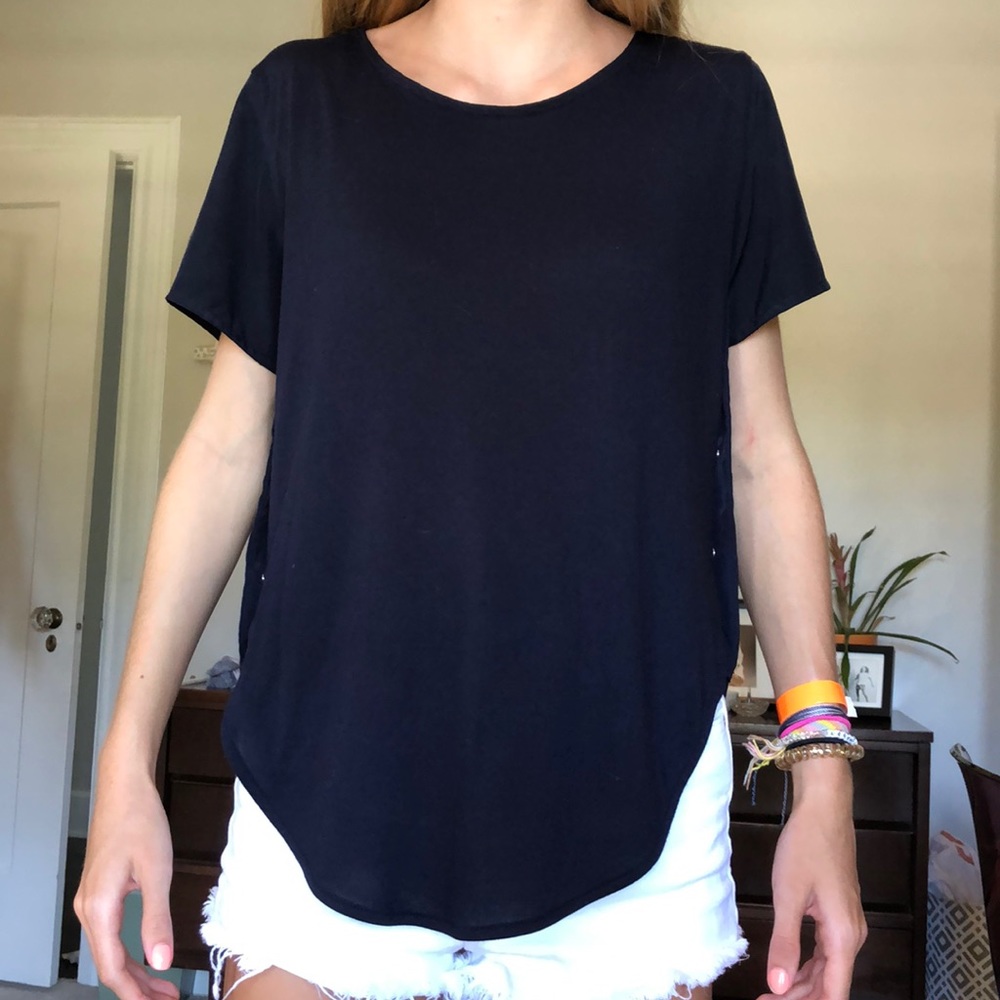 NAVY ZARA TOP with side button detailing SZ S